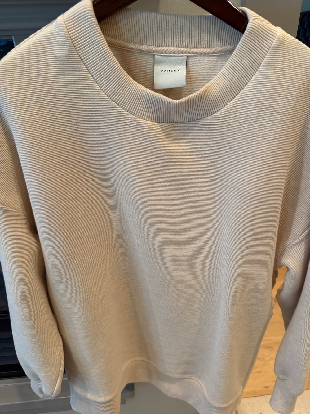Varley Beige Ribbed Crewneck Sweatshirt